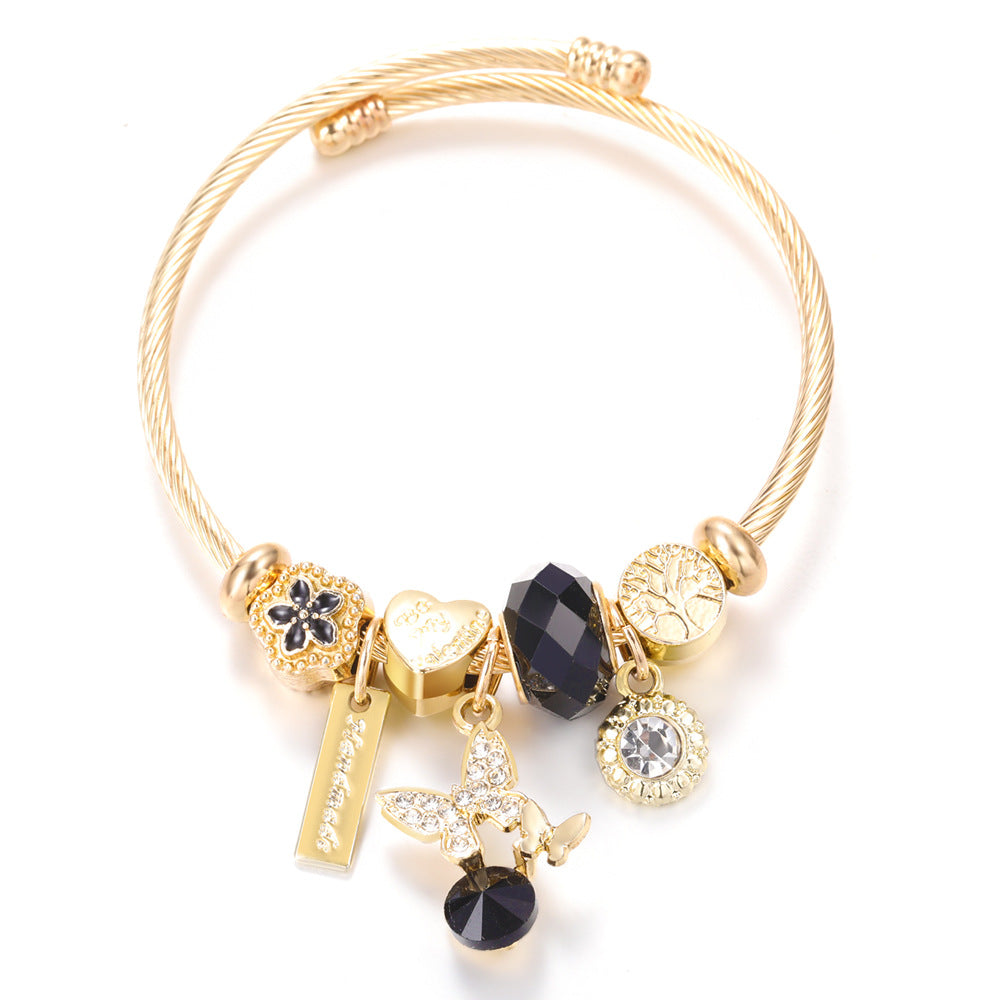 Butterfly Rhinestone Love Heart Beaded Bracelet