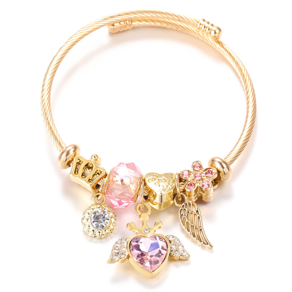 Butterfly Rhinestone Love Heart Beaded Bracelet