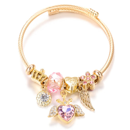 Butterfly Rhinestone Love Heart Beaded Bracelet