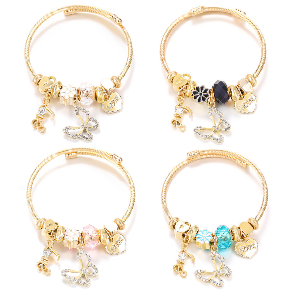 Butterfly Rhinestone Love Heart Beaded Bracelet