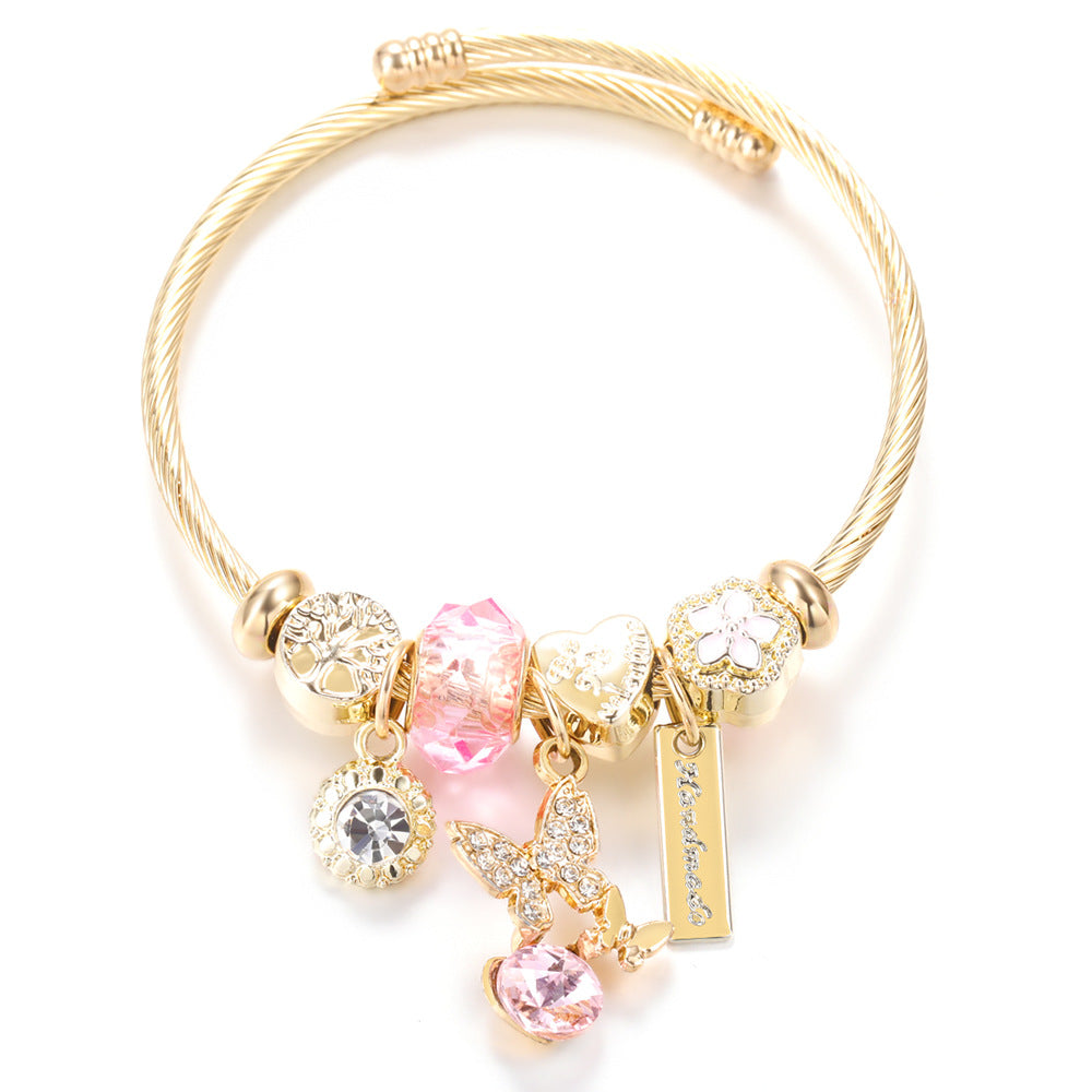 Butterfly Rhinestone Love Heart Beaded Bracelet