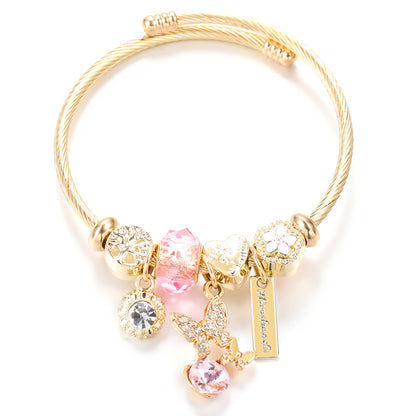Butterfly Rhinestone Love Heart Beaded Bracelet