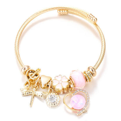 Butterfly Rhinestone Love Heart Beaded Bracelet