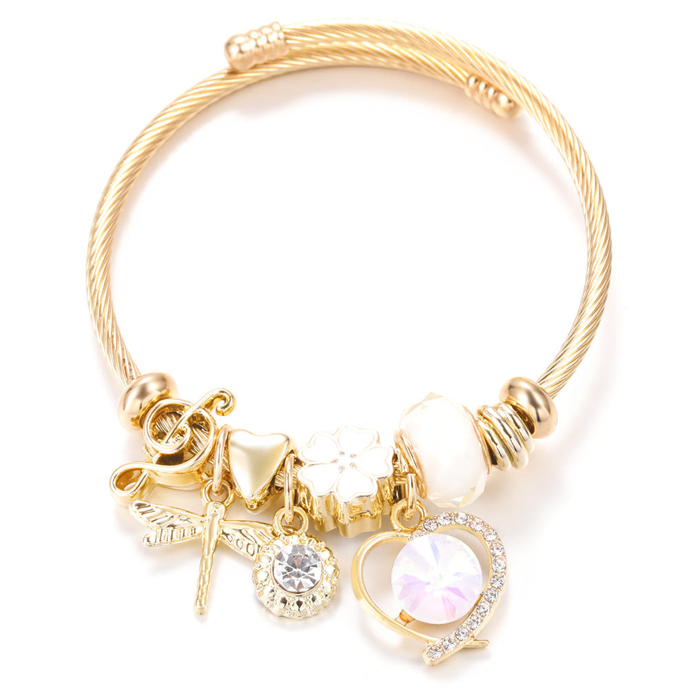 Butterfly Rhinestone Love Heart Beaded Bracelet