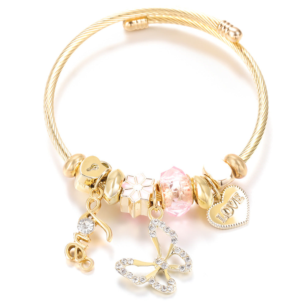 Butterfly Rhinestone Love Heart Beaded Bracelet