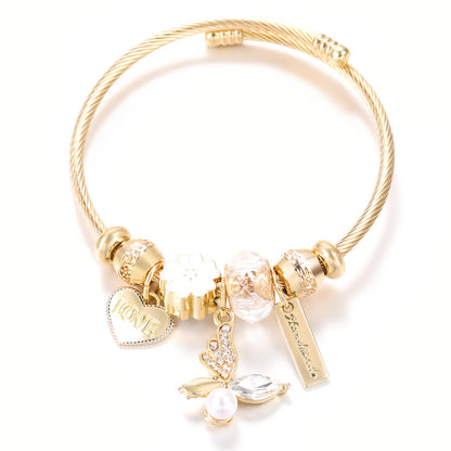 Butterfly Rhinestone Love Heart Beaded Bracelet