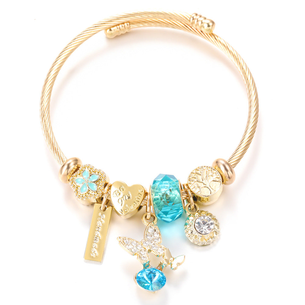 Butterfly Rhinestone Love Heart Beaded Bracelet