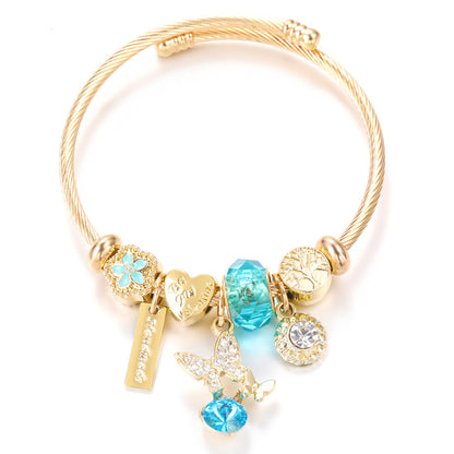 Butterfly Rhinestone Love Heart Beaded Bracelet