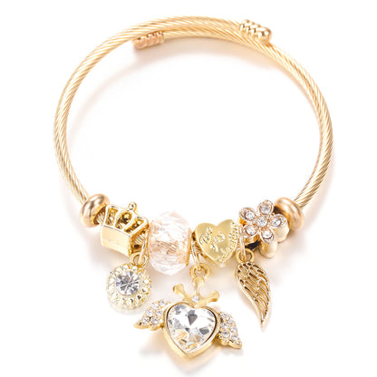 Butterfly Rhinestone Love Heart Beaded Bracelet