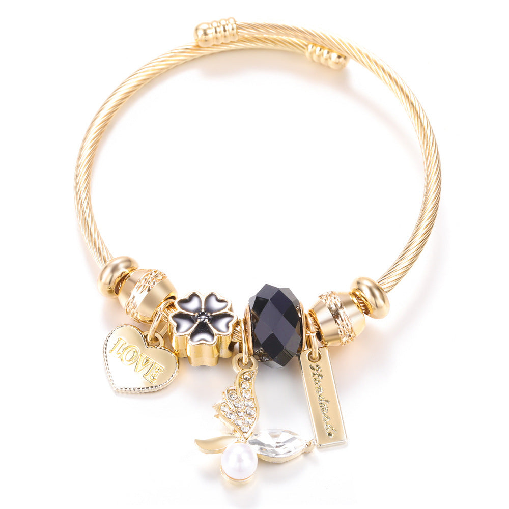 Butterfly Rhinestone Love Heart Beaded Bracelet