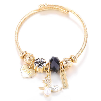 Butterfly Rhinestone Love Heart Beaded Bracelet