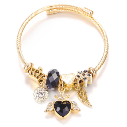 Butterfly Rhinestone Love Heart Beaded Bracelet