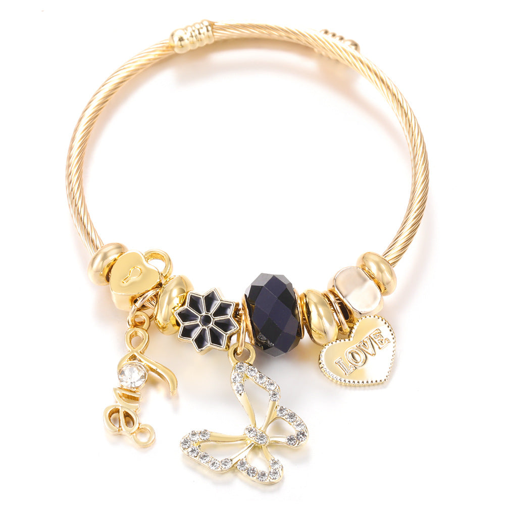 Butterfly Rhinestone Love Heart Beaded Bracelet
