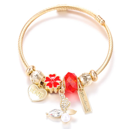 Butterfly Rhinestone Love Heart Beaded Bracelet