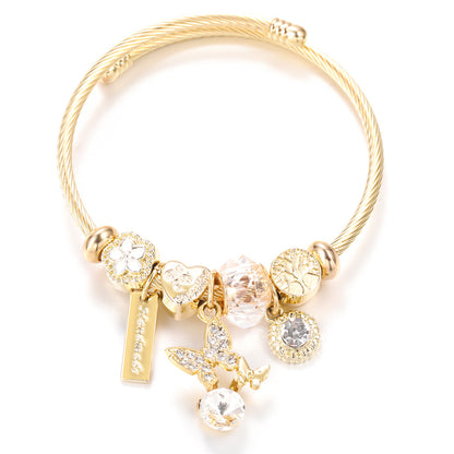 Butterfly Rhinestone Love Heart Beaded Bracelet