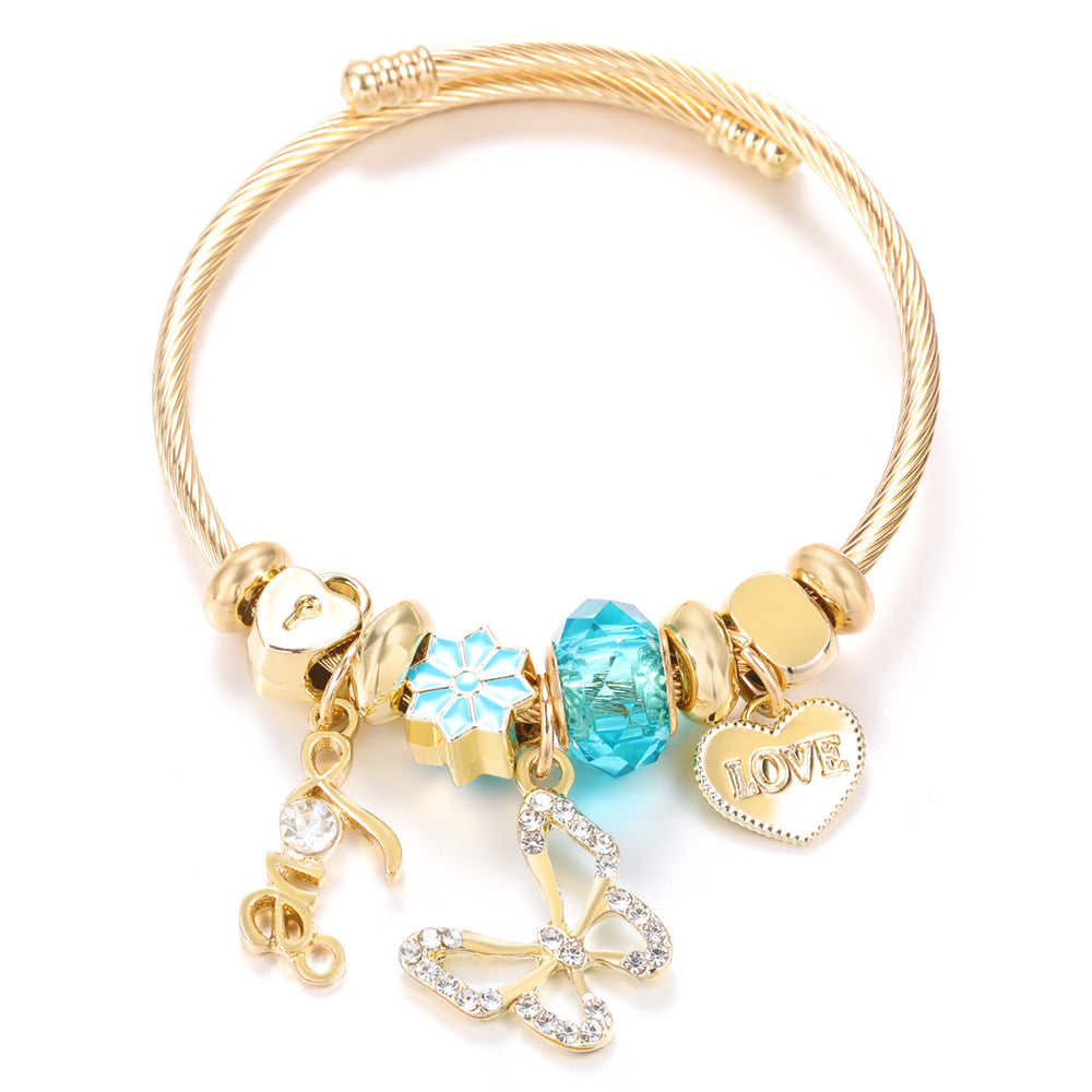 Butterfly Rhinestone Love Heart Beaded Bracelet