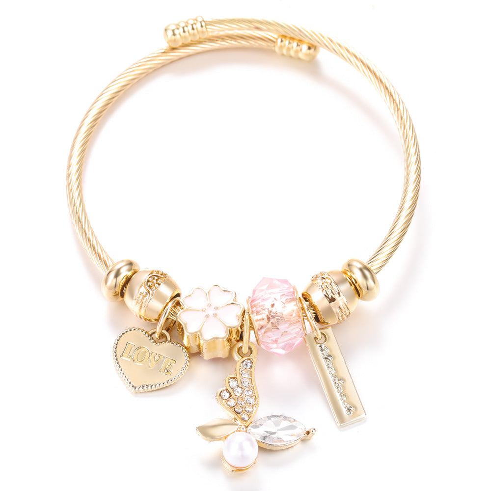 Butterfly Rhinestone Love Heart Beaded Bracelet