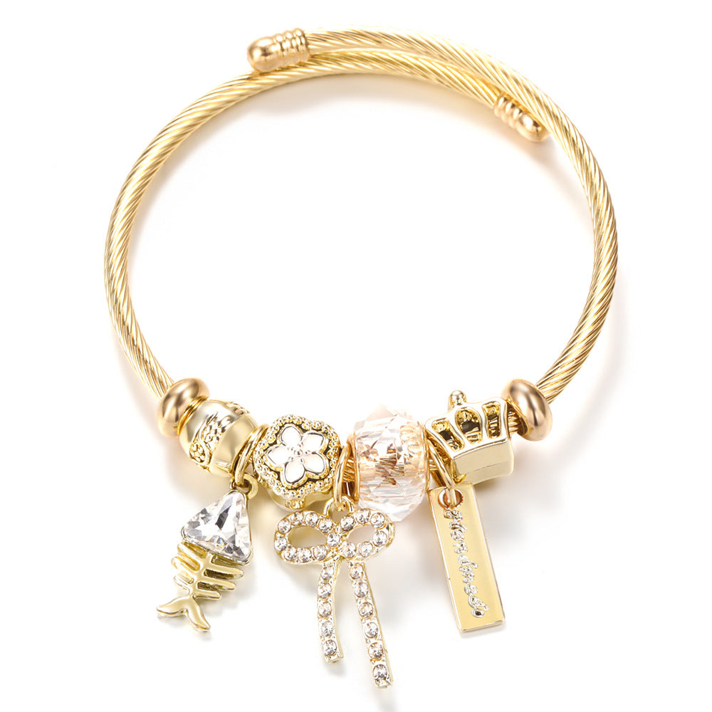 Butterfly Rhinestone Love Heart Beaded Bracelet