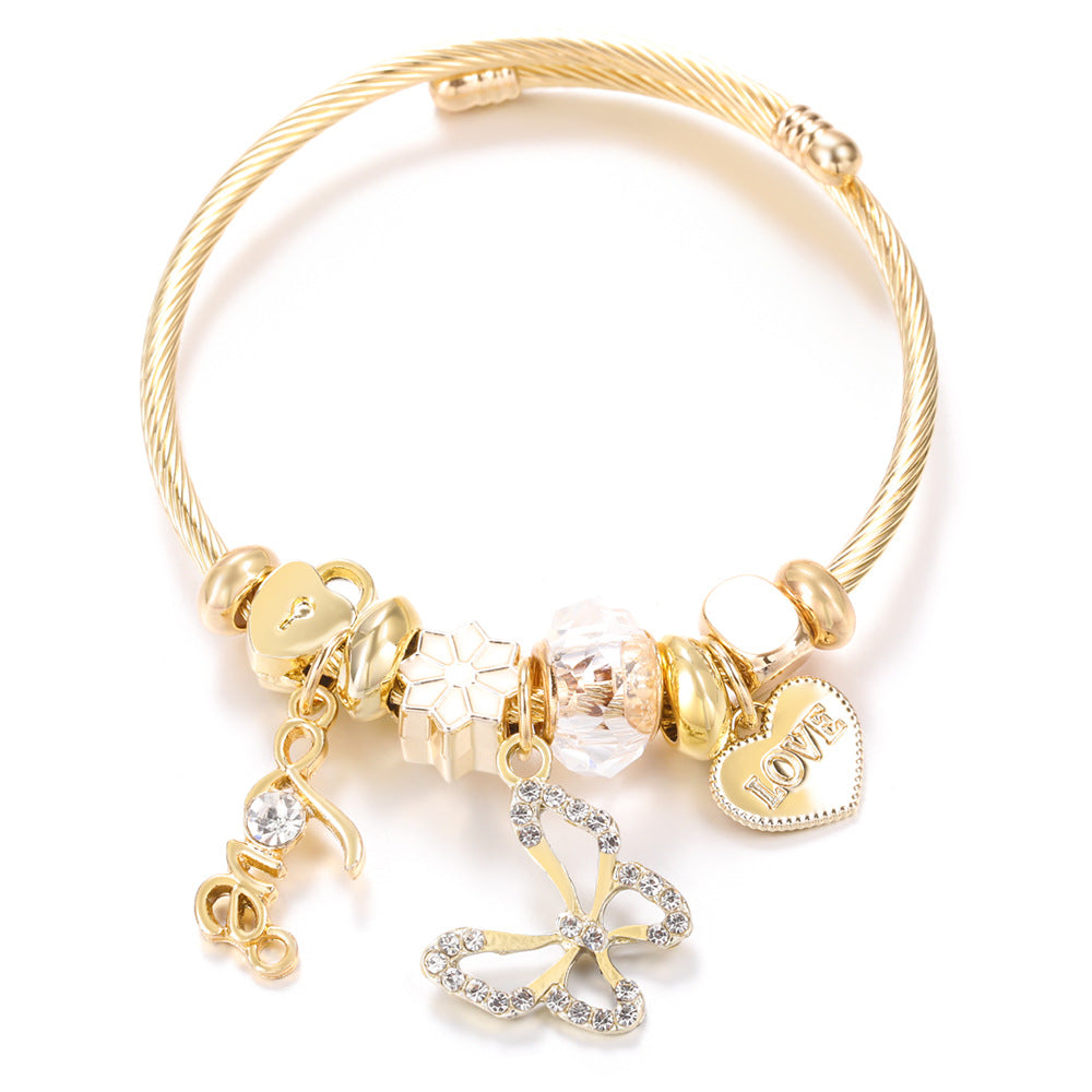 Butterfly Rhinestone Love Heart Beaded Bracelet