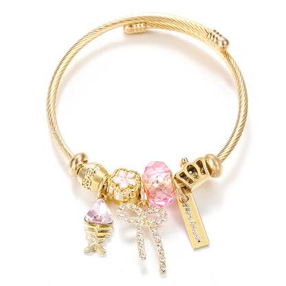 Butterfly Rhinestone Love Heart Beaded Bracelet