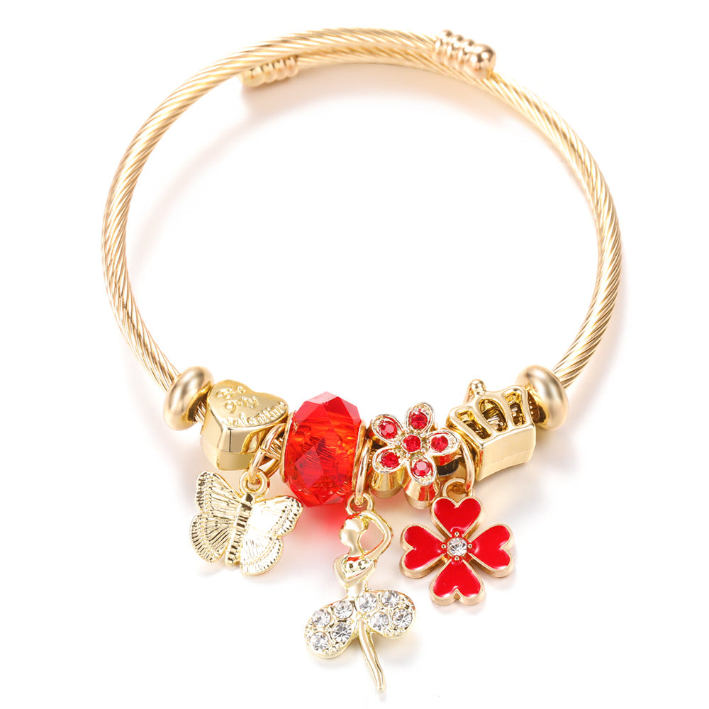 Butterfly Rhinestone Love Heart Beaded Bracelet