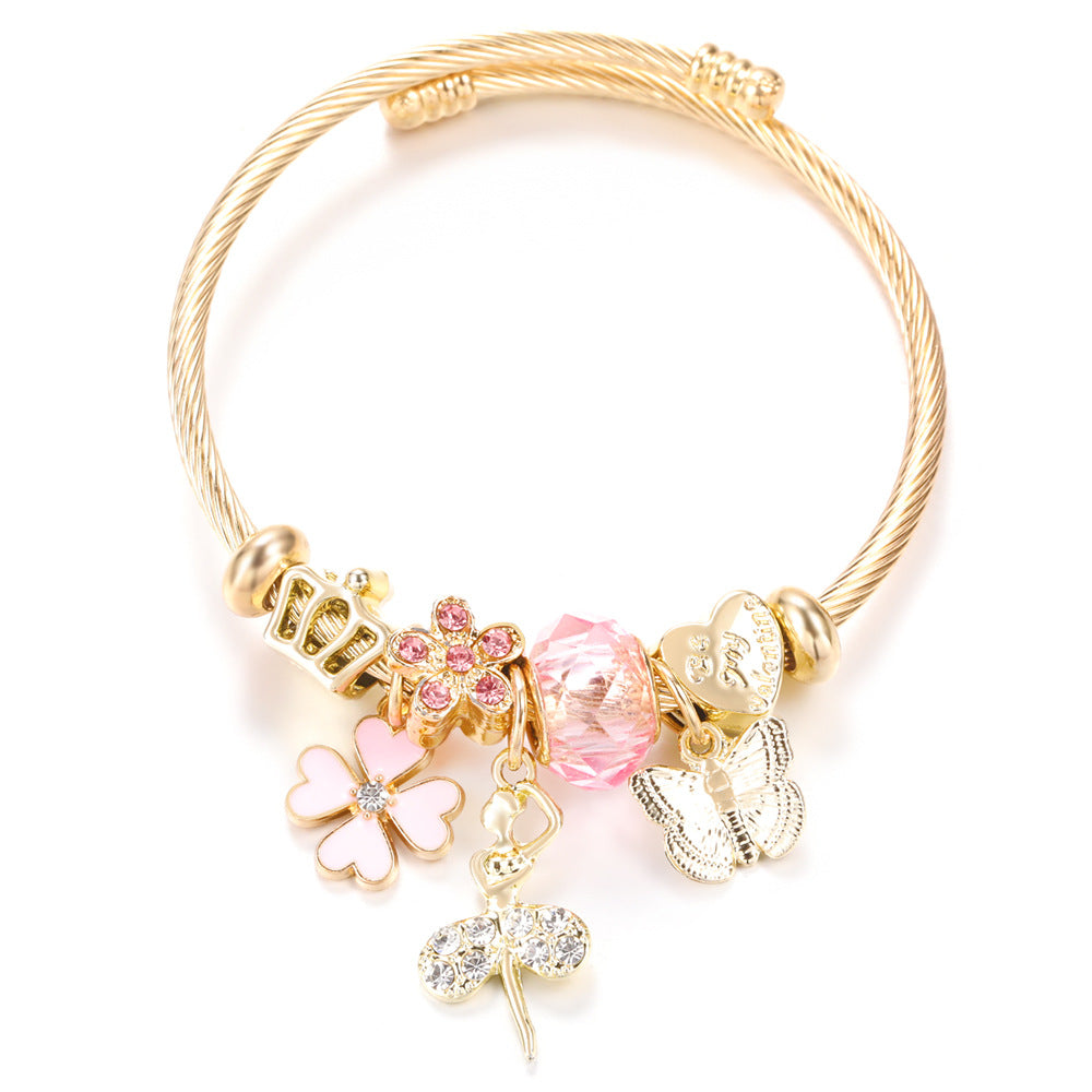 Butterfly Rhinestone Love Heart Beaded Bracelet