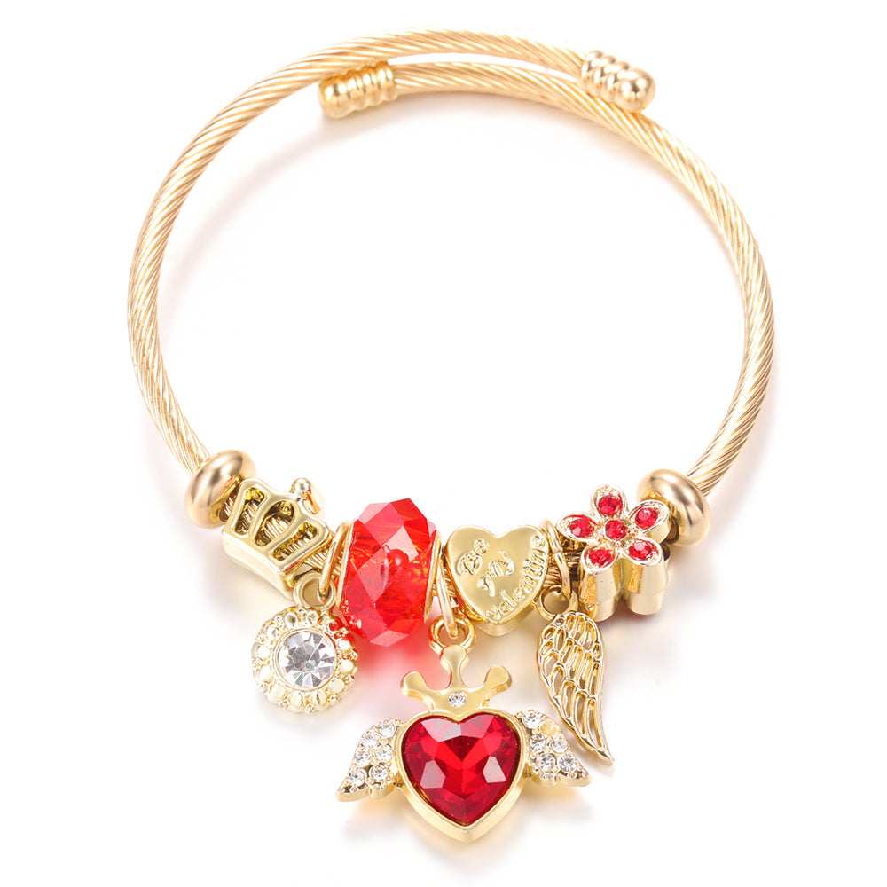 Butterfly Rhinestone Love Heart Beaded Bracelet