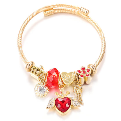 Butterfly Rhinestone Love Heart Beaded Bracelet