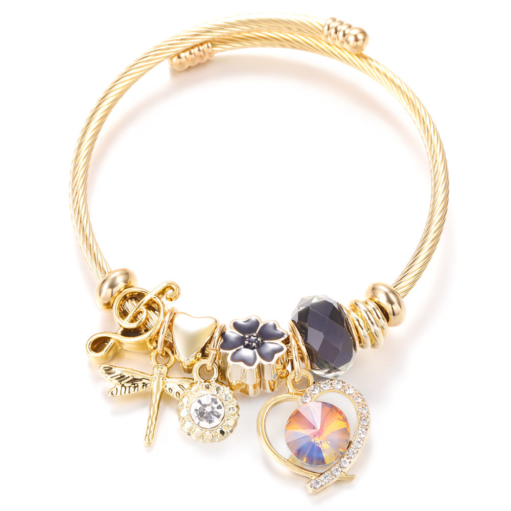 Butterfly Rhinestone Love Heart Beaded Bracelet