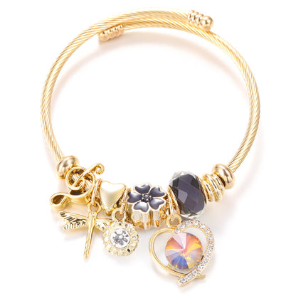 Butterfly Rhinestone Love Heart Beaded Bracelet