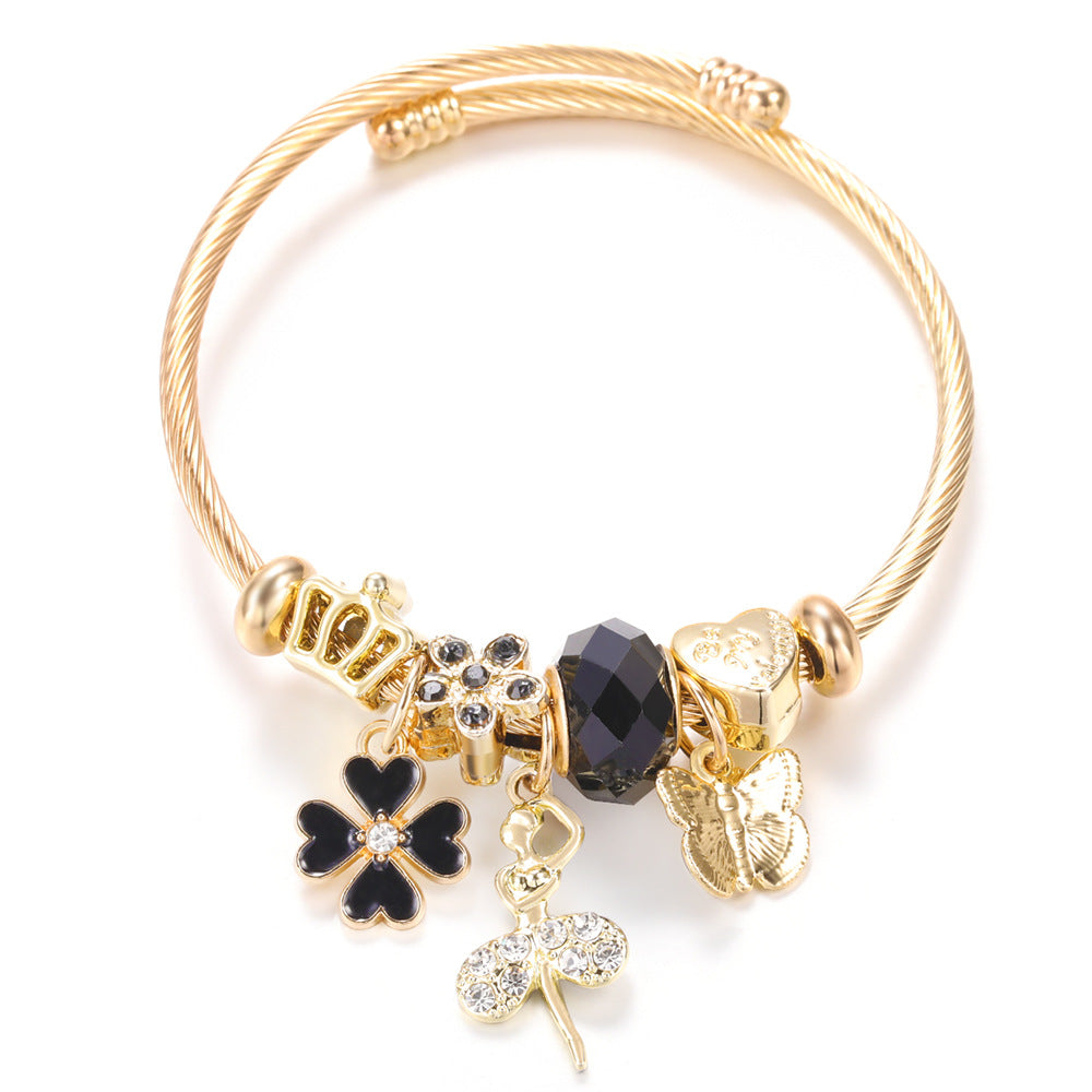 Butterfly Rhinestone Love Heart Beaded Bracelet