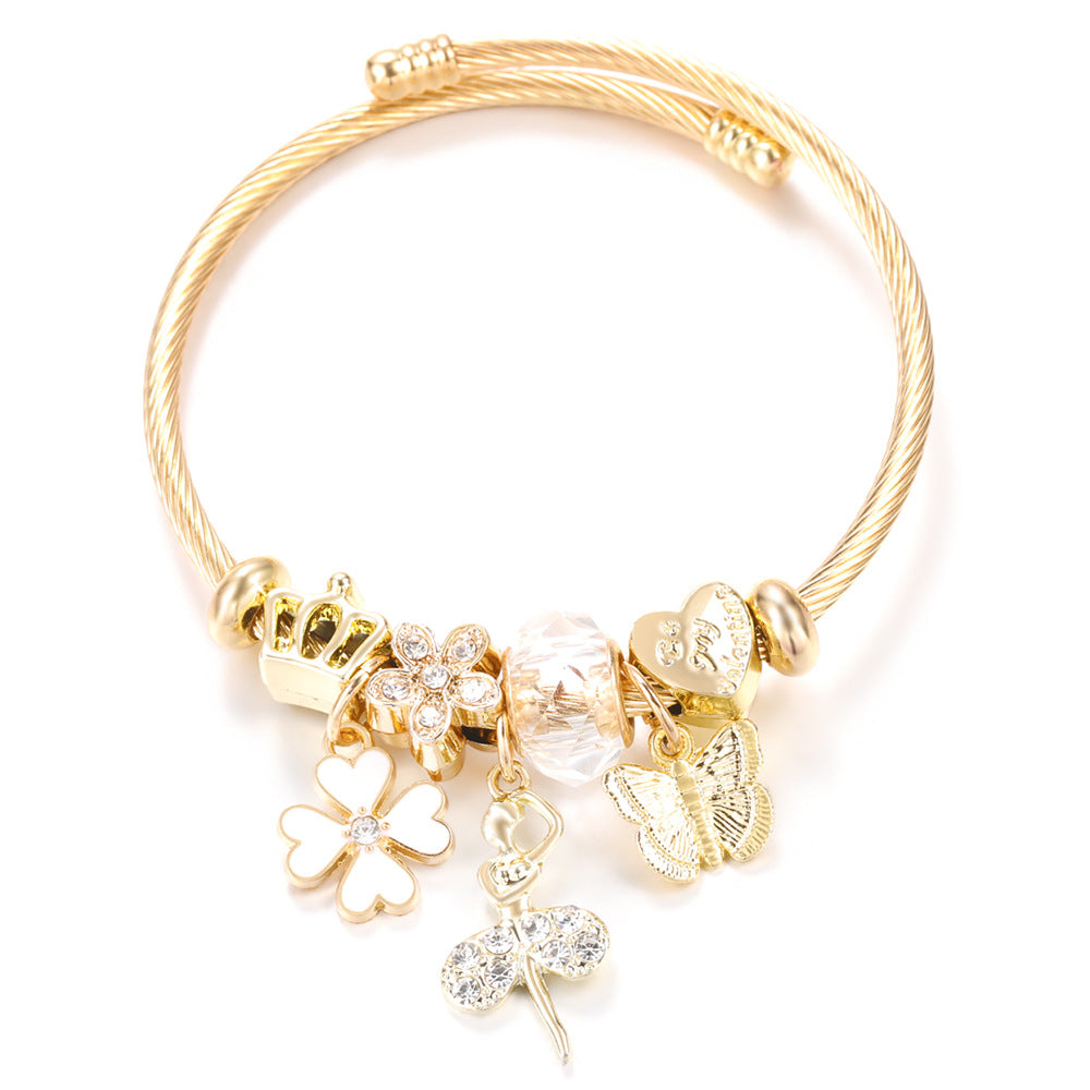 Butterfly Rhinestone Love Heart Beaded Bracelet