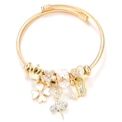 Butterfly Rhinestone Love Heart Beaded Bracelet